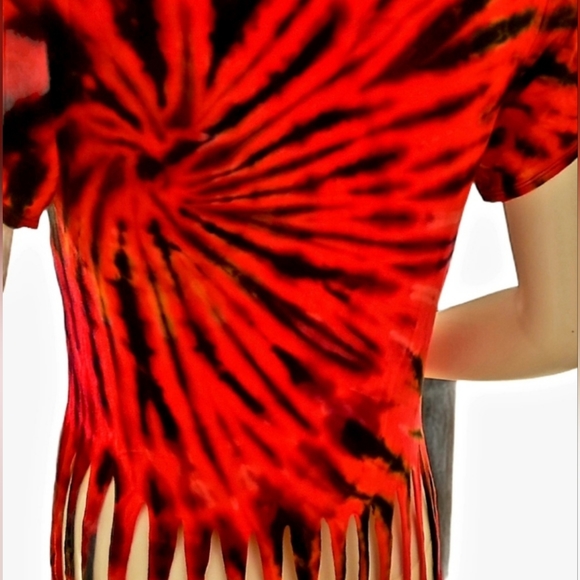 TIE DYE Rayon Stretch Fringe Crop S/S Top-***4 Colors Avail.***O/S - Picture 7 of 8